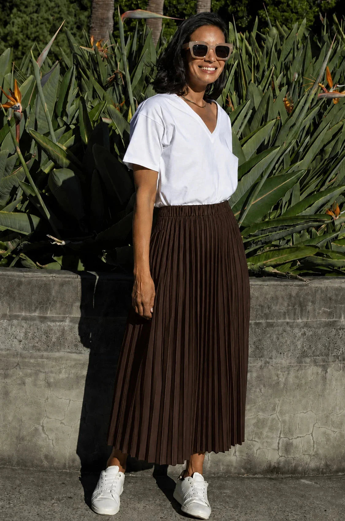 Kara Pleated Skirt Chocolate- Pre Order