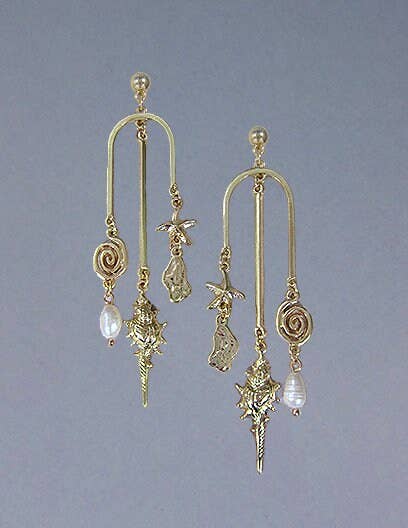 Multi Metallic Shells Dangle Drop Post Earrings