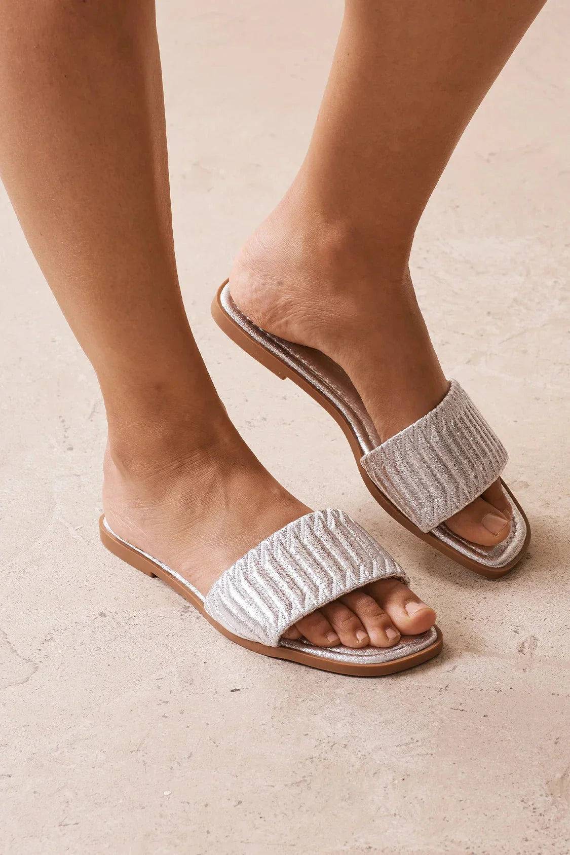 Marcelina Metallic Slides Silver