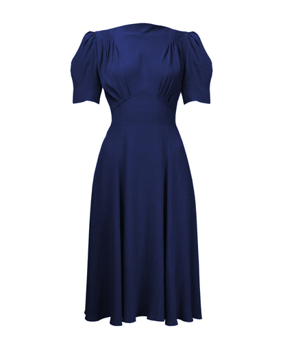 1940s 'Girl Friday' Tea Dress - Navy