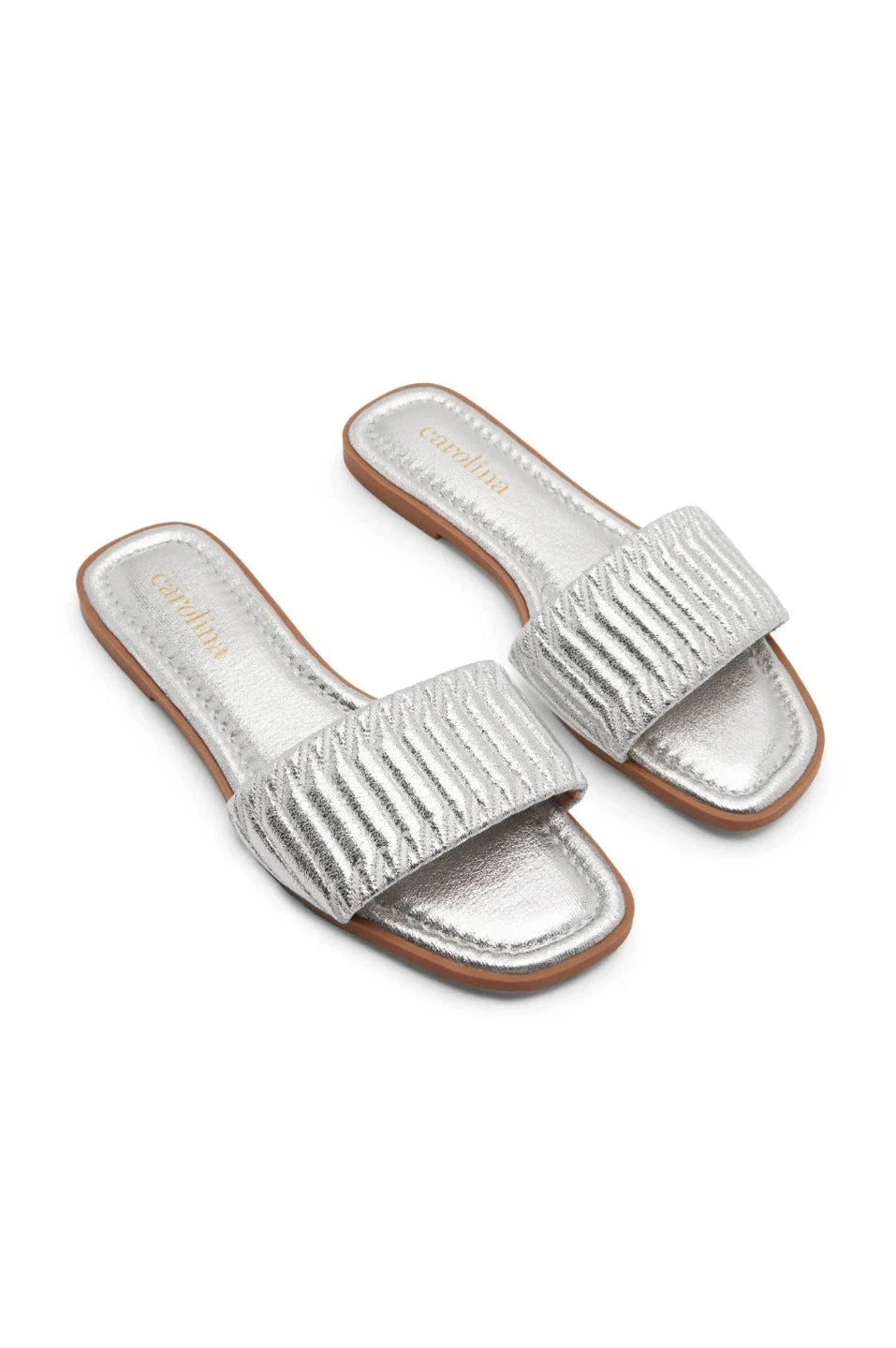 Marcelina Metallic Slides Silver