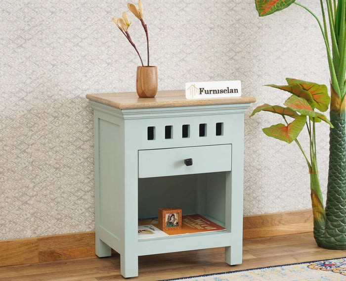 Alexandria Wooden Bedside Table One Drawer Furniselan Silt-Green