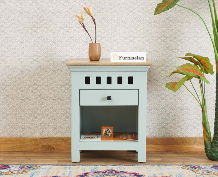 Alexandria Wooden Bedside Table One Drawer Furniselan Silt-Green