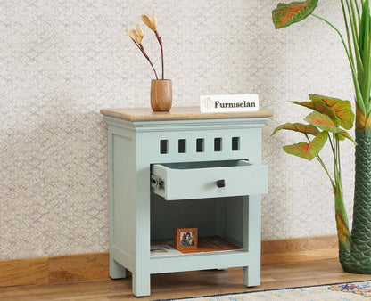Alexandria Wooden Bedside Table One Drawer Furniselan Silt-Green