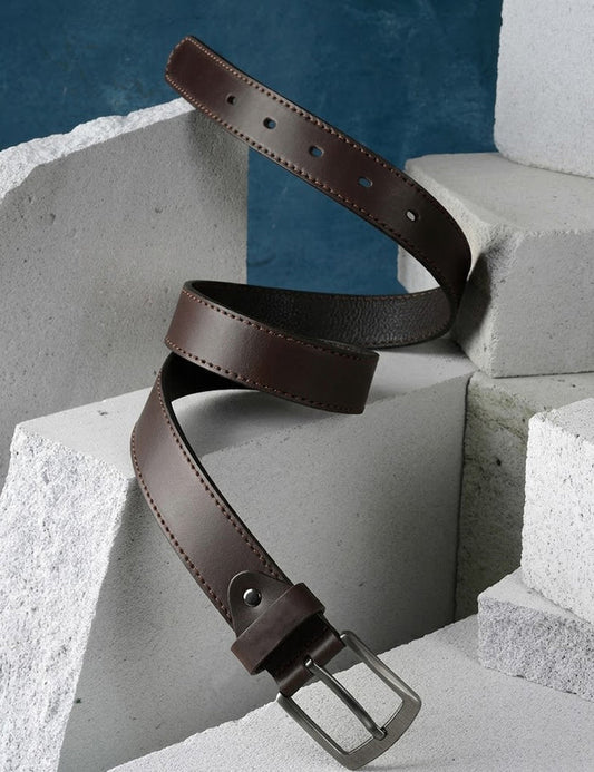 Artisan Perimeter-Stitched Brown Leather Belt