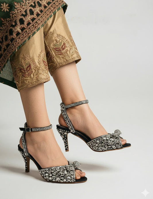 Black Fancy Heel Sandal for Women
