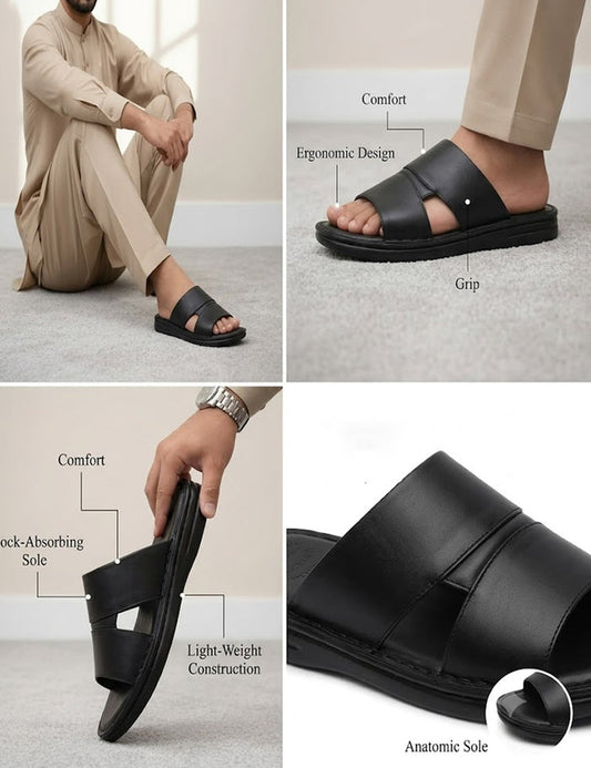 Black Medicated Slippers for Men