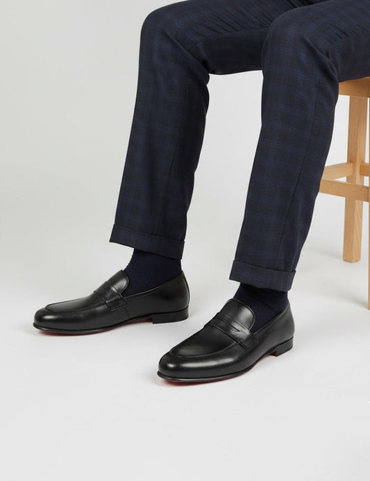 Black Men's Genuine Leather Loafer - Leather Sole