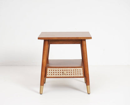 Boston Solid Wood Rattan Cane Side Table - Bedside Table - Furniselan Brown-Finish