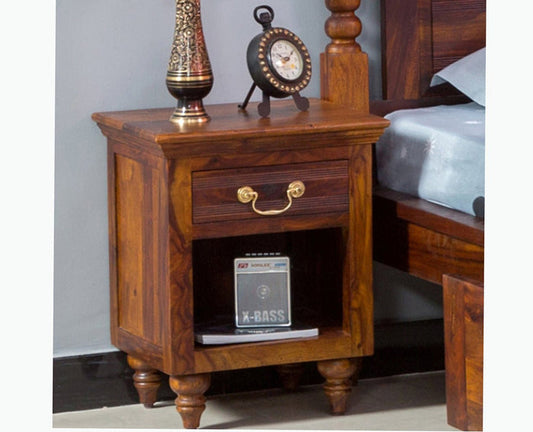 Calgary Solid Wood One Drawer Bedside Table - Bedside Table - Furniselan - Kapasi-Brown-Finish
