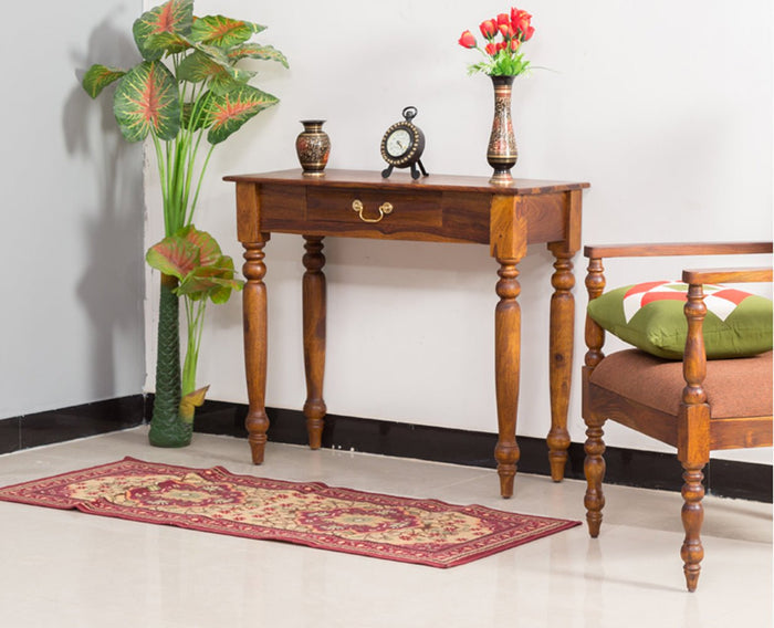 Calgary Solid Wood One Drawer Console Table - Console Table - Furniselan - Kapasi-Brown-Finish