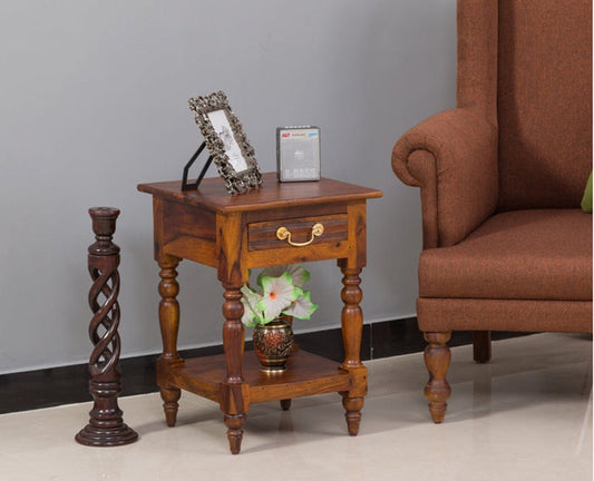 Calgary Solid Wood One Drawer Side Table - Bedside Table - Furniselan - Kapasi-Brown-Finish