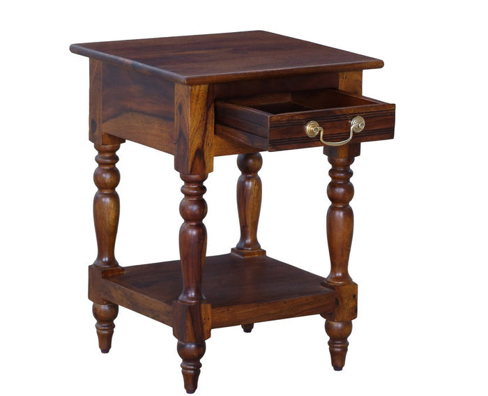 Calgary Solid Wood One Drawer Side Table - Bedside Table - Furniselan - Kapasi-Brown-Finish