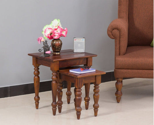 Calgary Solid Wood Set Of Tables - Stools - Furniselan - Kapasi-Brown-Finish