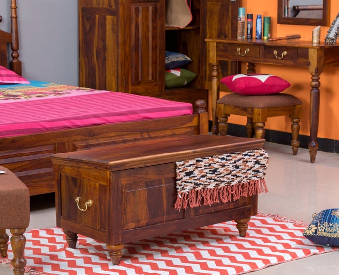 Calgary Solid Wood Trunk Box - Trunks & Cabinets - Furniselan-Kapasi-Brown-Finish