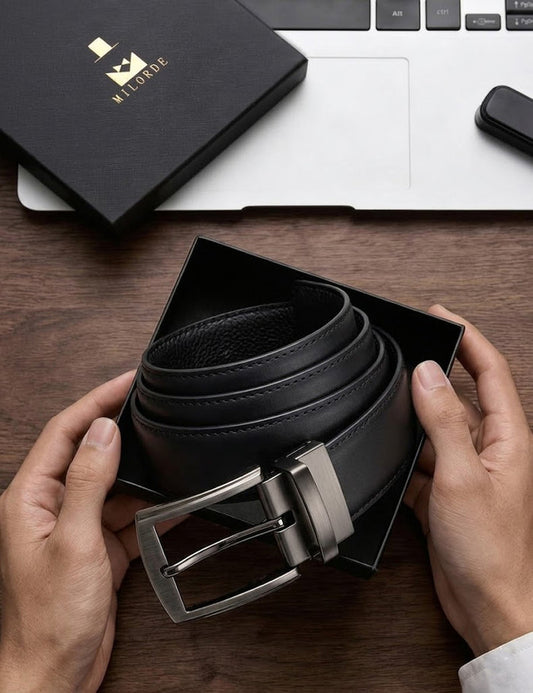 Classic Black Leather Belt | Signature Gift Box Edition