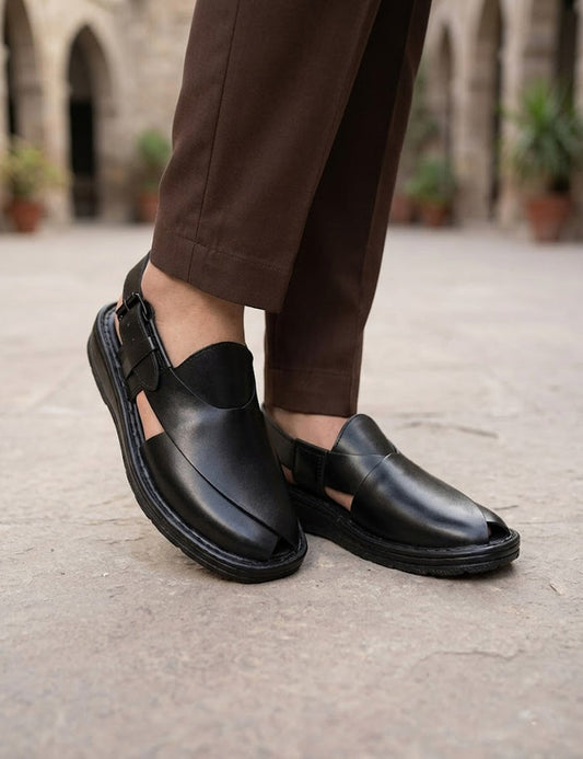 Classic Black Strap Peshawari for Men