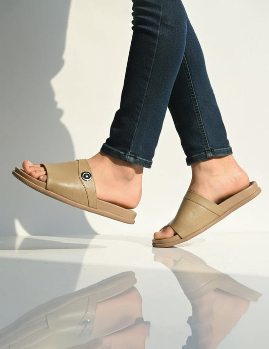 Comfort Beige Flat Slippers with Cushioned Footbed