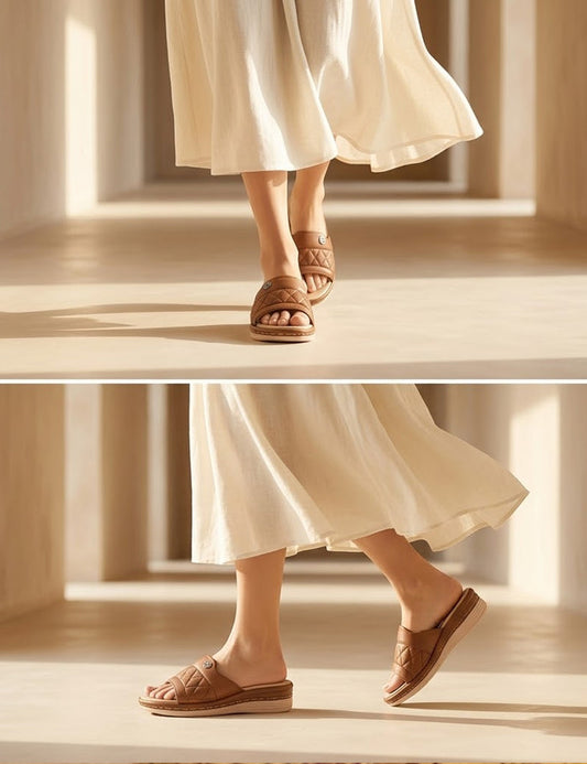 Comfort Slides with Quilted Texture — Light Brown