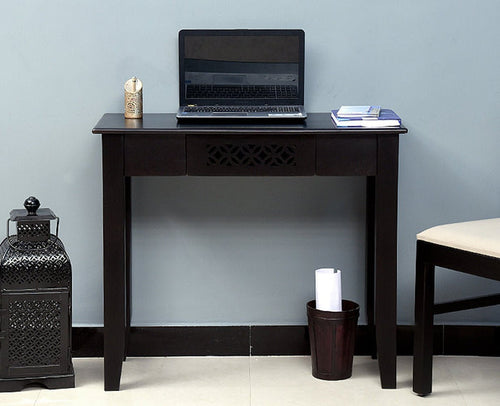Denpasar Solid Wood Study Table with One Drawer - Study Table - Furniselan - Walnut-Finish