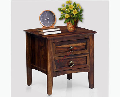 Dnipro Solid Wood Two Drawers Bedside Table - Bedside Table - Furniselan-Teak-Finish
