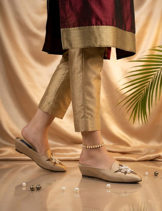 Elegant Fawn Embroidered Flower Mule