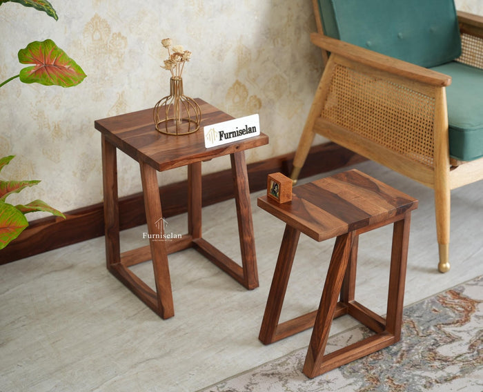 Eric End Table Set Furniselan Rustic Teak Finish