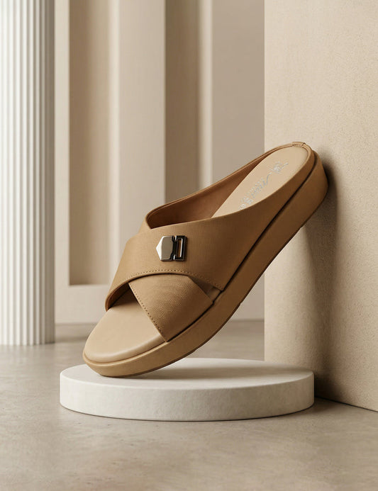Everyday Beige Buckle Sandal Slides
