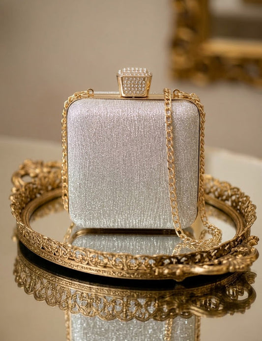 Glam Crown Clutch Bag | Gold Chain Evening Purse