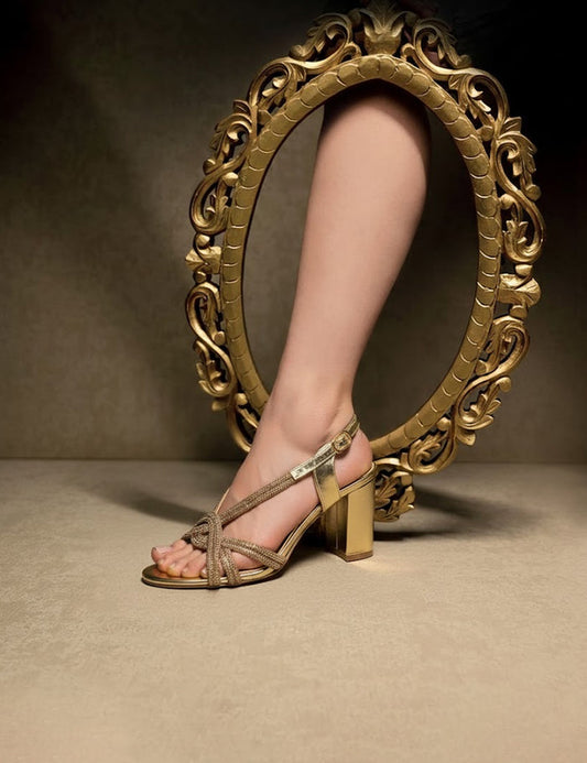Golden Fancy Sandals For Women