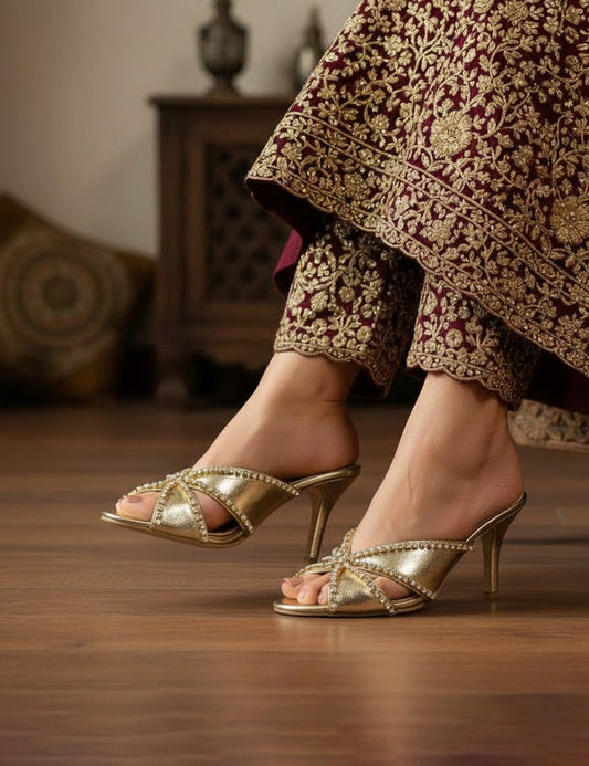 Golden Fancy Slippers for Women