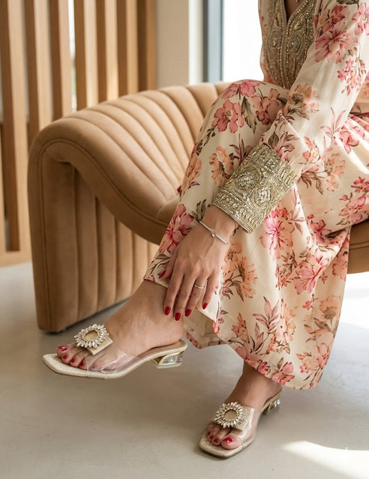 Golden Sparkle Jeweled Slippers for Women