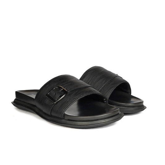Hush Puppies Black Buckle-Accent Sandal with Flat Comfort Sole