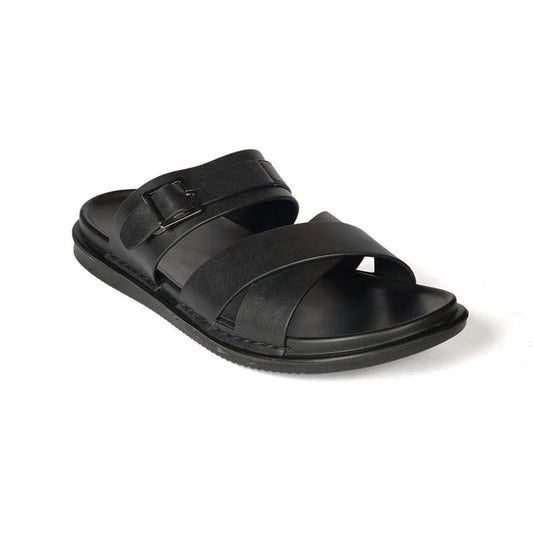 Hush Puppies Black Leather Sandal with Double Strap and Buckle