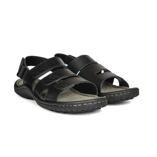 Hush Puppies Black Leather Sandals with Multi-Strap Design and Cushioned Insole