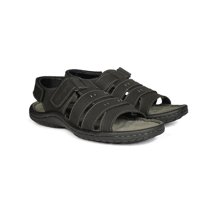 Hush Puppies Black Leather Sandals with Velcro Straps and Soft Footbed