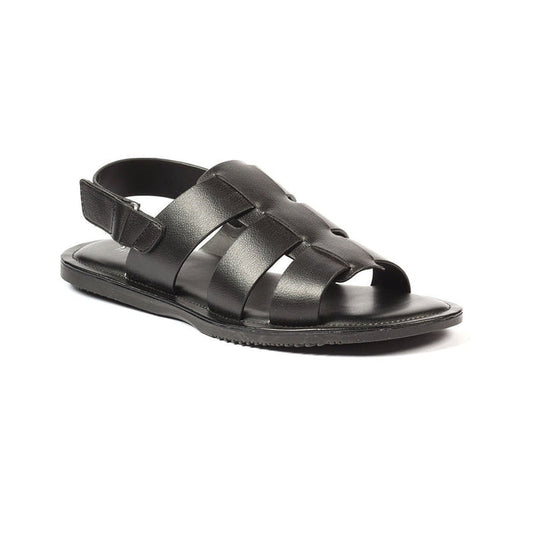 Hush Puppies Black Leather Woven Sandal with Ankle Buckle