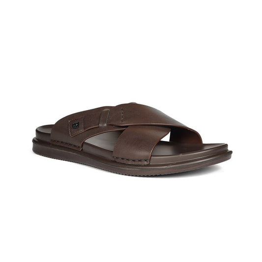 Hush Puppies Brown Leather Sandal with Criss-Cross Straps and Logo Detail