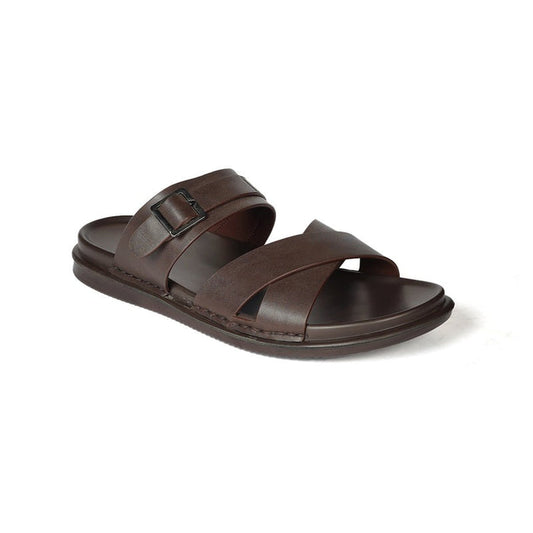 Hush Puppies Brown Leather Sandal with Double Strap and Buckle