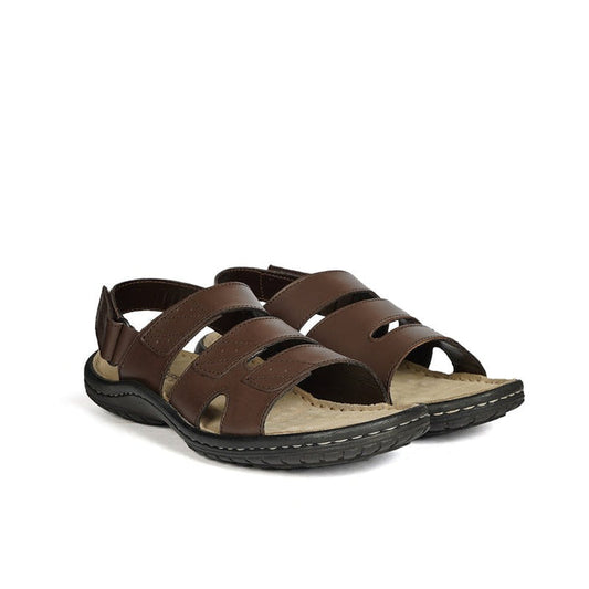 Hush Puppies Brown Leather Sandals with Multi-Strap Design and Cushioned Insole