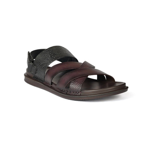 Hush Puppies Dark Brown Leather Sandal with Crisscross Straps and Snakeskin Texture