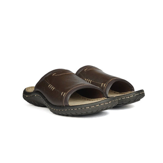 Hush Puppies Leather Slide Sandal with Cushioned Footbed and Decorative Stitching