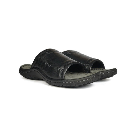 Hush Puppies Leather Slide Sandal with Cushioned Footbed and Decorative Stitching