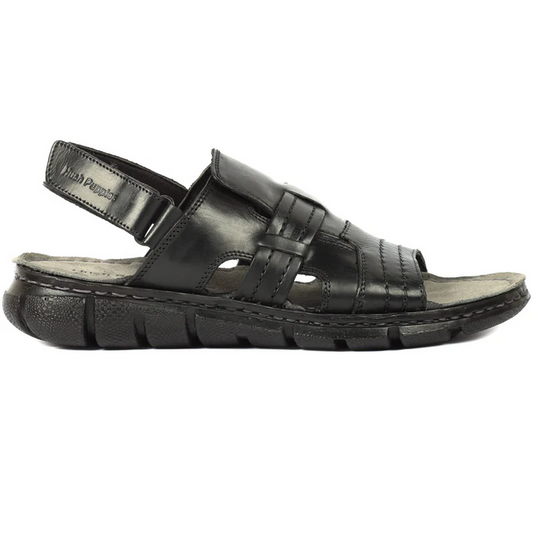 Hush Puppies Men's Black Leather Sandal with Cushioned Sole