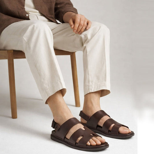 Hush Puppies Men’s Brown Leather Sandals with Adjustable Ankle Strap