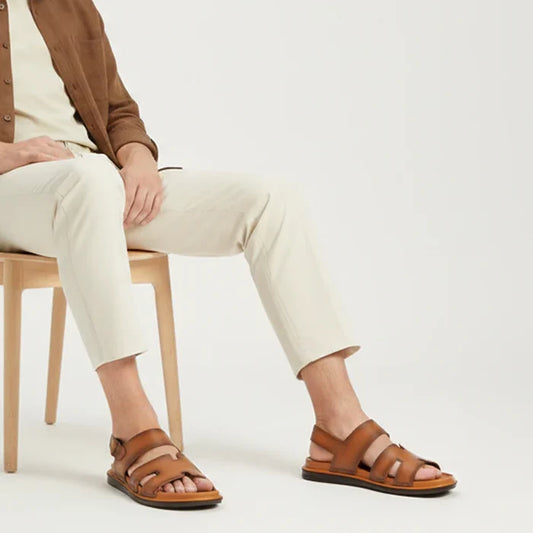 Hush Puppies Men’s Light Brown Leather Sandals with Adjustable Ankle Strap