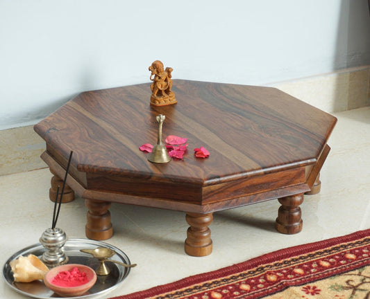Laxmi Wooden Pooja Chowki - Furniselan - Teak-Finish