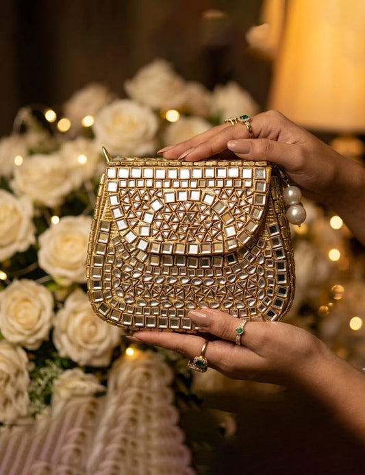 Luxury Gold Beaded Evening Clutch Purse