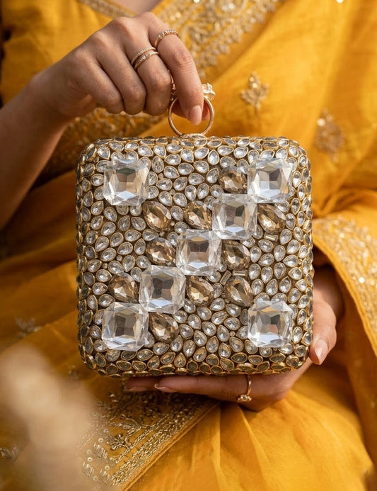 Luxury Kundan Clutch Bag stone Evening Purse