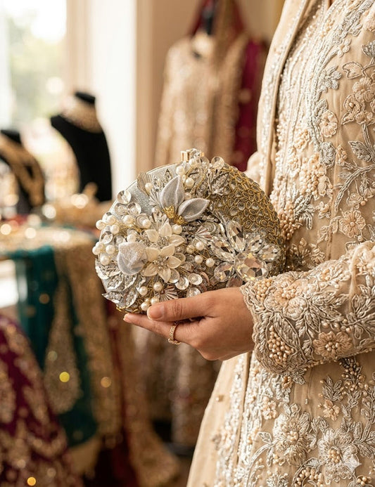 Luxury Kundan Clutch Bag stone Evening Purse